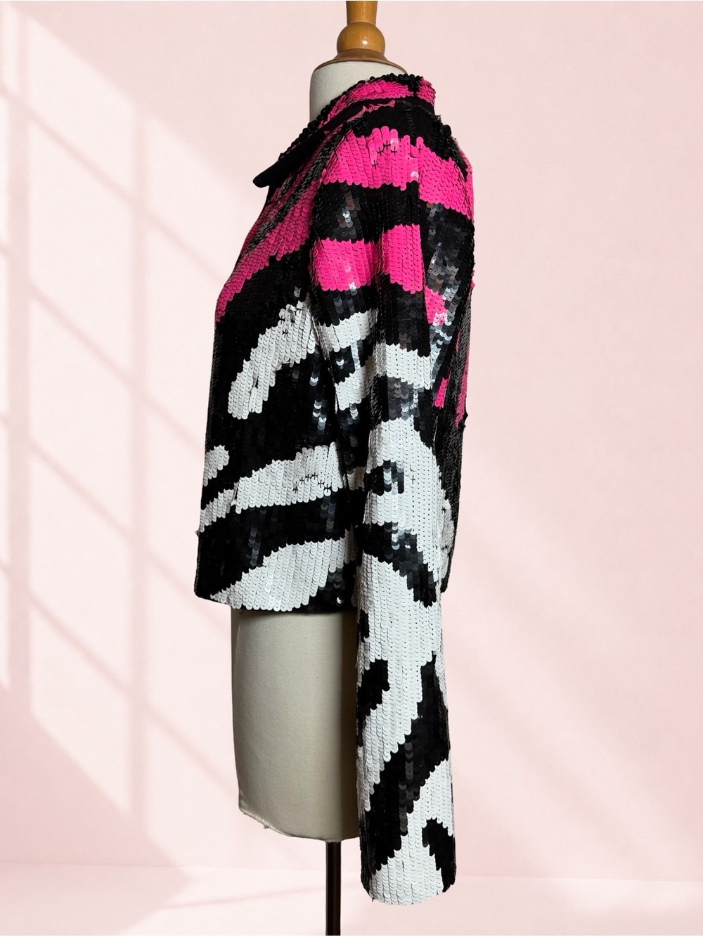 Nasty Gal Collection Zebra Sequin Cropped Jacket Pink Black White 6 - Picture 4 of 12